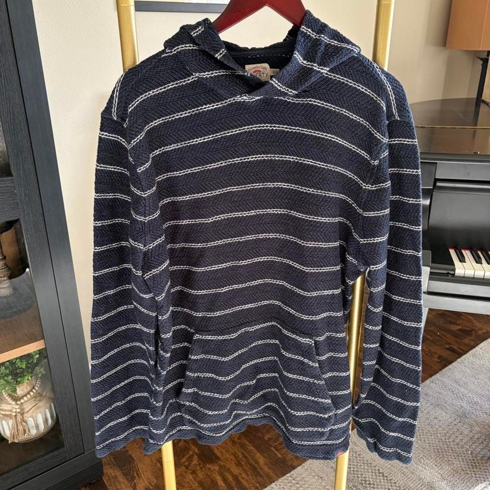 Faherty Whitewater nautical striped hoodie kangaroo pocket cotton breathable